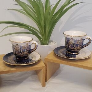 Classic Blue and Gold Greek Design Mug Set